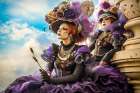 Two women in Venice Carnival costumes. AI Generated. Art Print